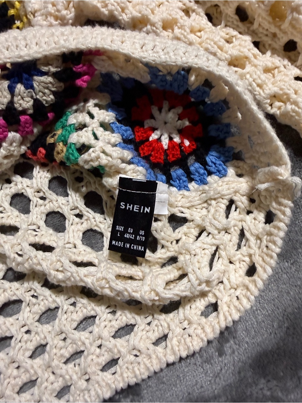 SHEIN Cream Crochet Granny Square Cardigan with Multicolor Accents - Picture 5 of 7